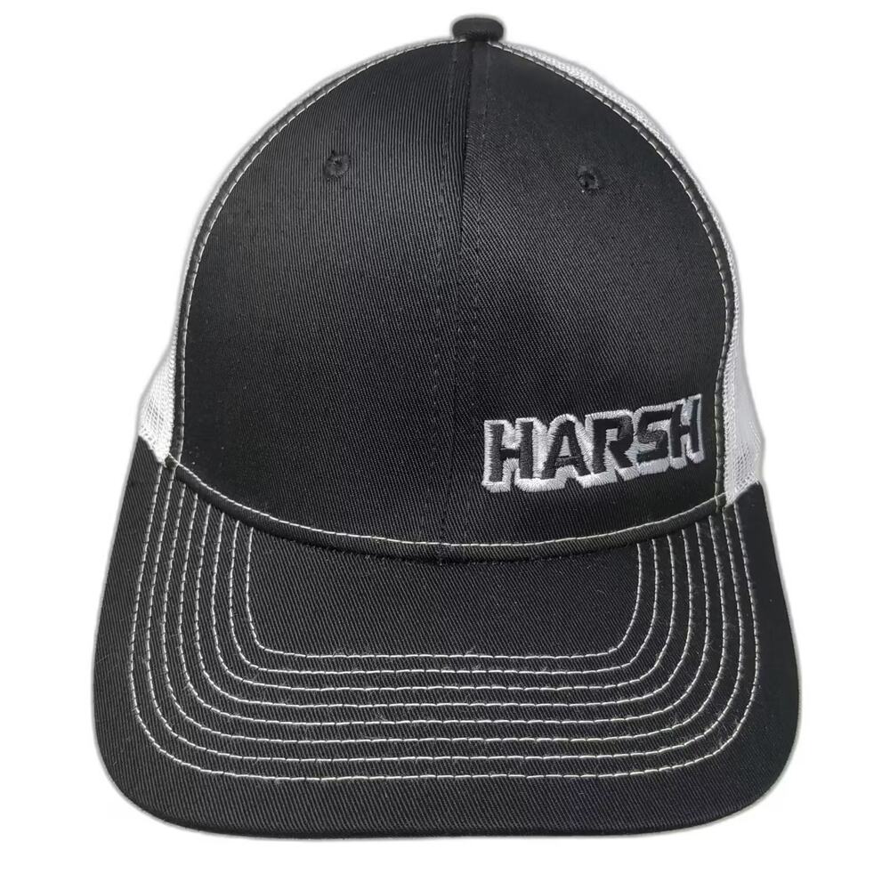 Sweet Caps Trucker Hat Black White OS Harsh Embroidered Logo Snapback Adjustable